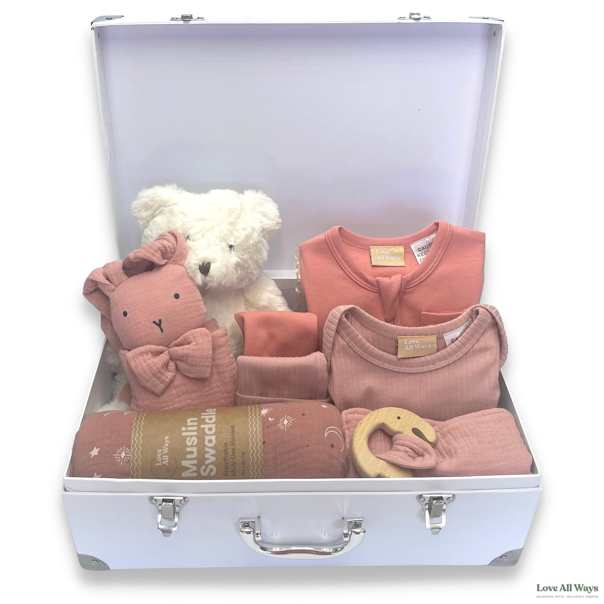 A new baby deserves a Little Indulgence, this beautifully crafted premium baby girl gift hamper comes with exceptional quality organic products delivered free.