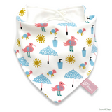 Love All Ways 100% Cotton Bandana Bib - Summer Fun, showing off colourful seagulls, the sun, outdoor umbrellas and turtles. All fun, summer inspired pictures.