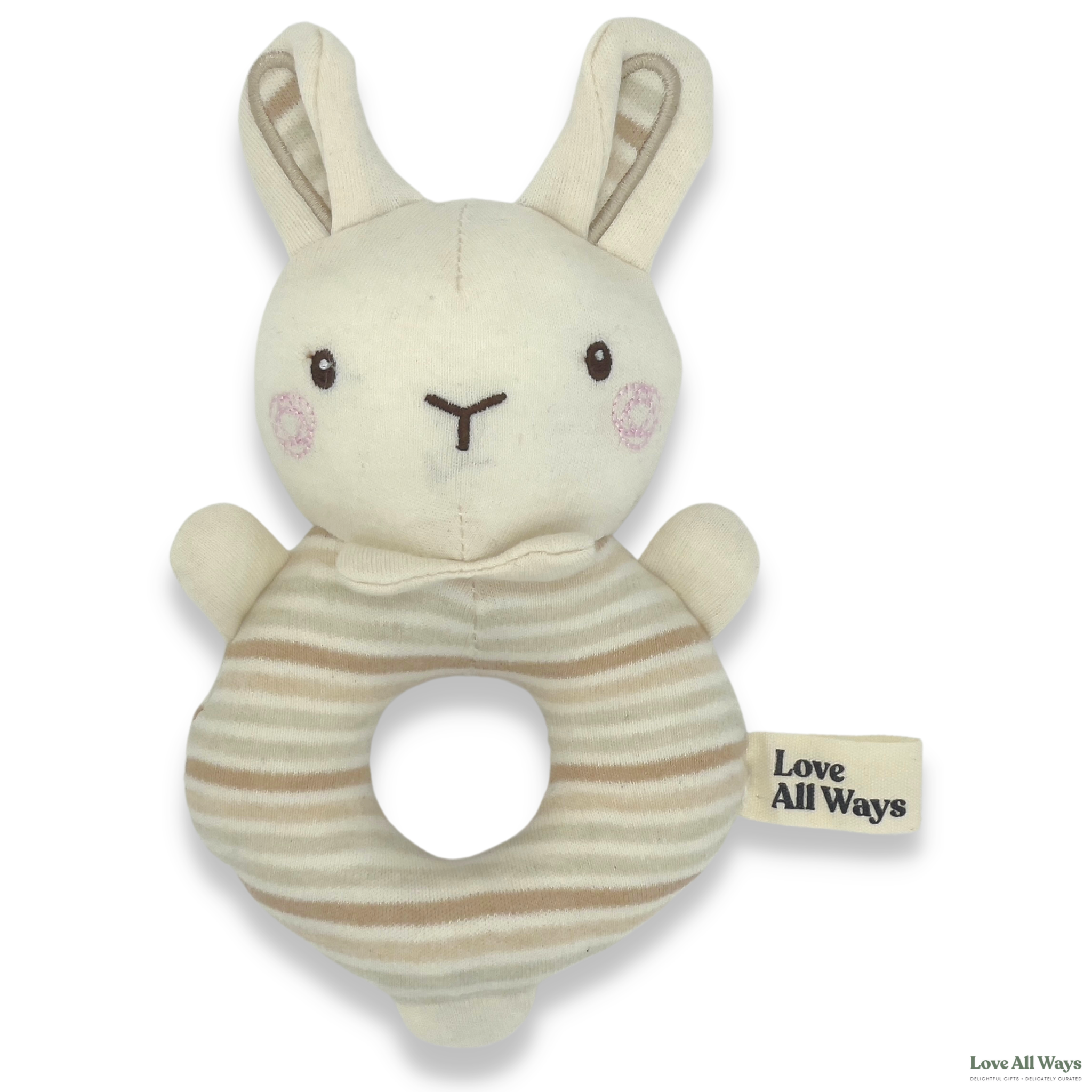 Love All Ways 100% GOTS Certified Organic Cotton Baby Rattle Set - Rosy Rabbits Rattle