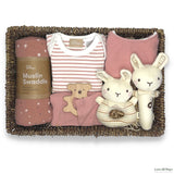 New baby girl gift hamper, baby girl hamper. Organic selection of premium products featuring the colour Champagne Pink delivered free AUS wide, $164.95.