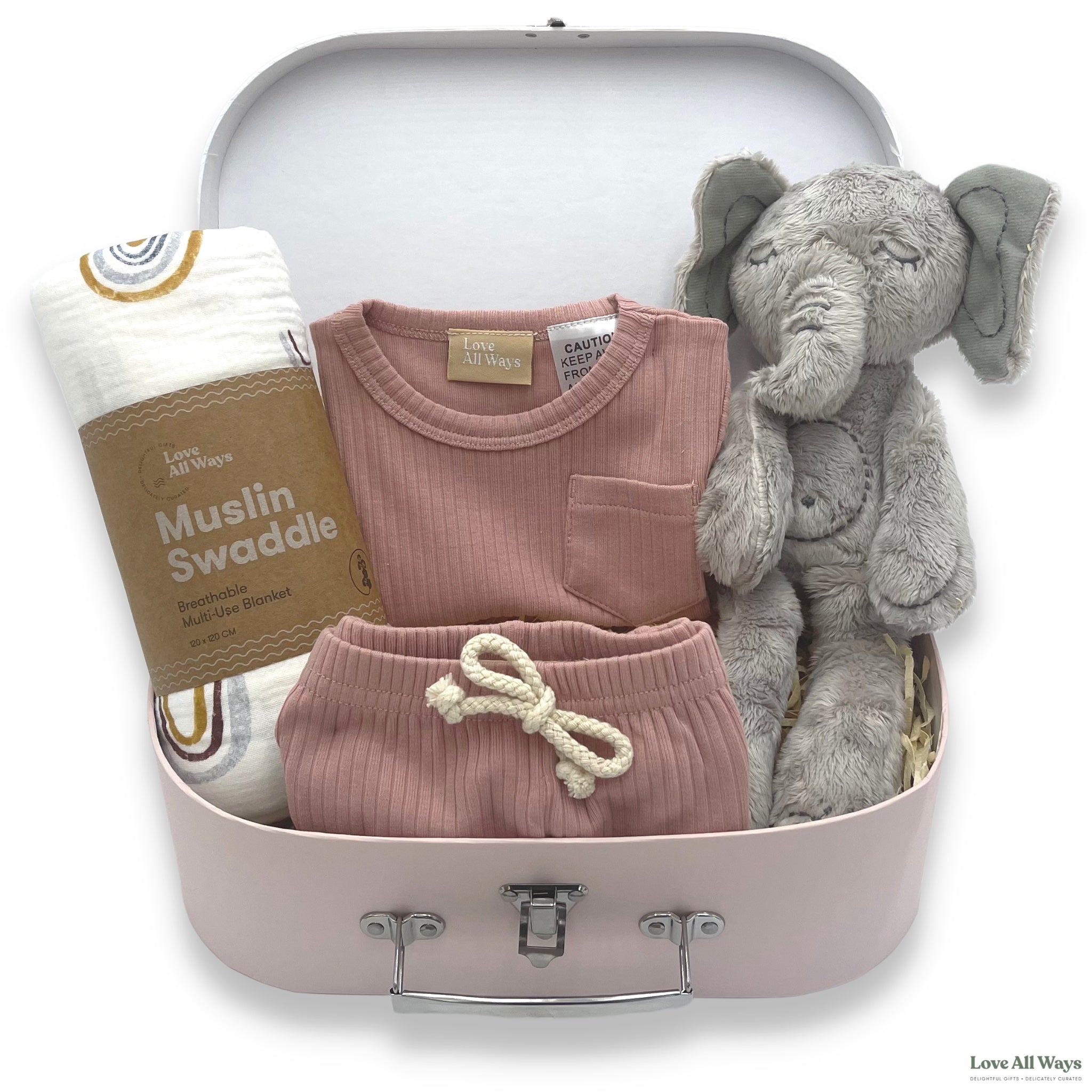Baby Girl organic gift hamper inspired by a summer loungewear the perfect gift for that someone special or new baby gift. FREE DELIVERY Australia Wide.