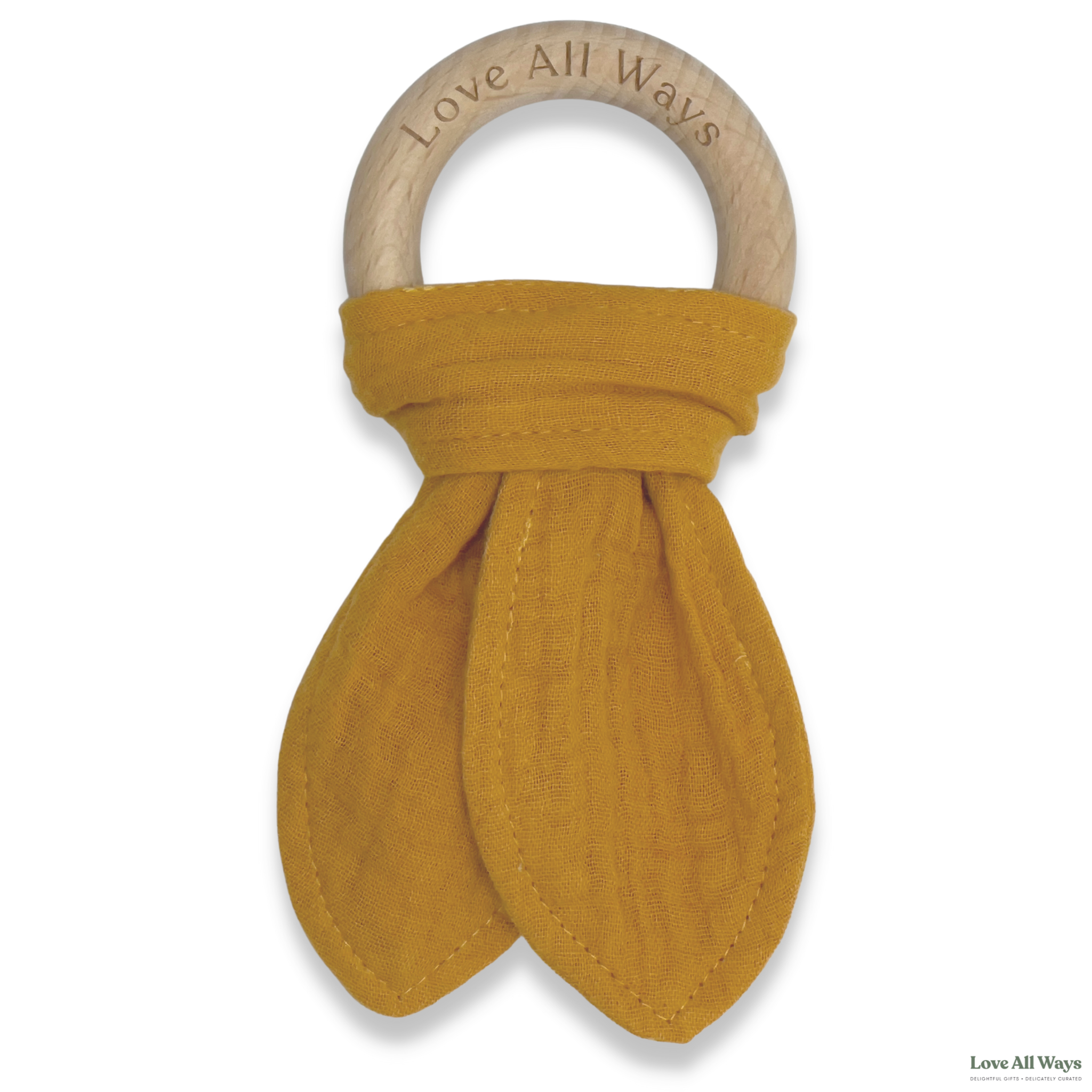 Love All Ways Beechwood Organic Cotton Teether - Bronze Natural, eco friendly beechwood teether designed to stimulate gums and is a beautiful teething option to keep babies entertained  Made from a chemical free, non toxic natural beechwood that is safe for babies mouth, perfect for those sore gums and budding teeth