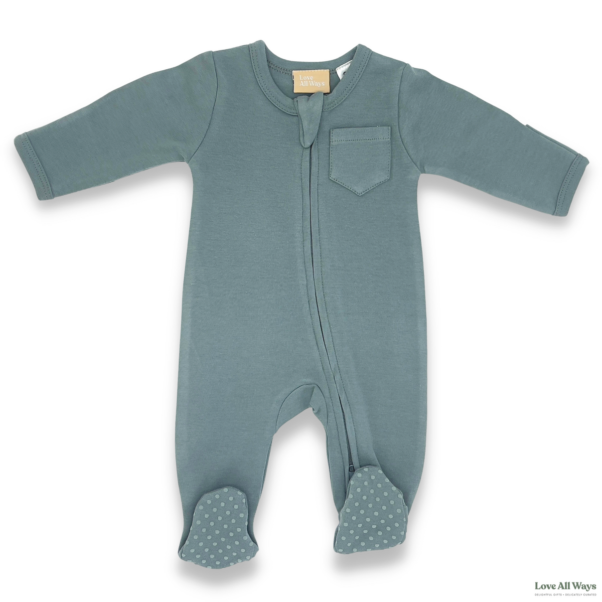 100% Organic Cotton Jersey 2 Way Zipper Romper - Sea Foam Green