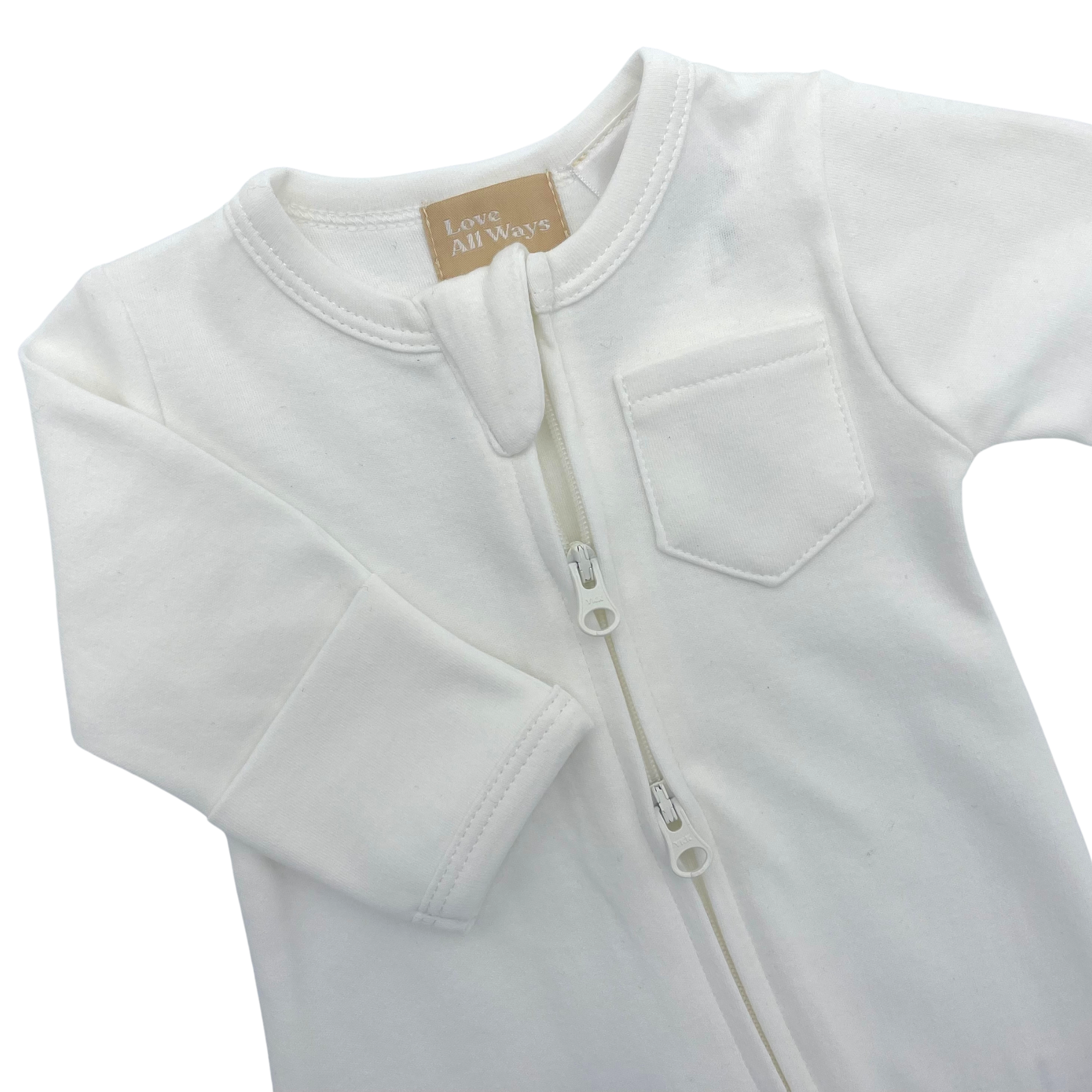 Love All Ways 100% Organic Cotton Jersey 2 Way Zipper Romper - White