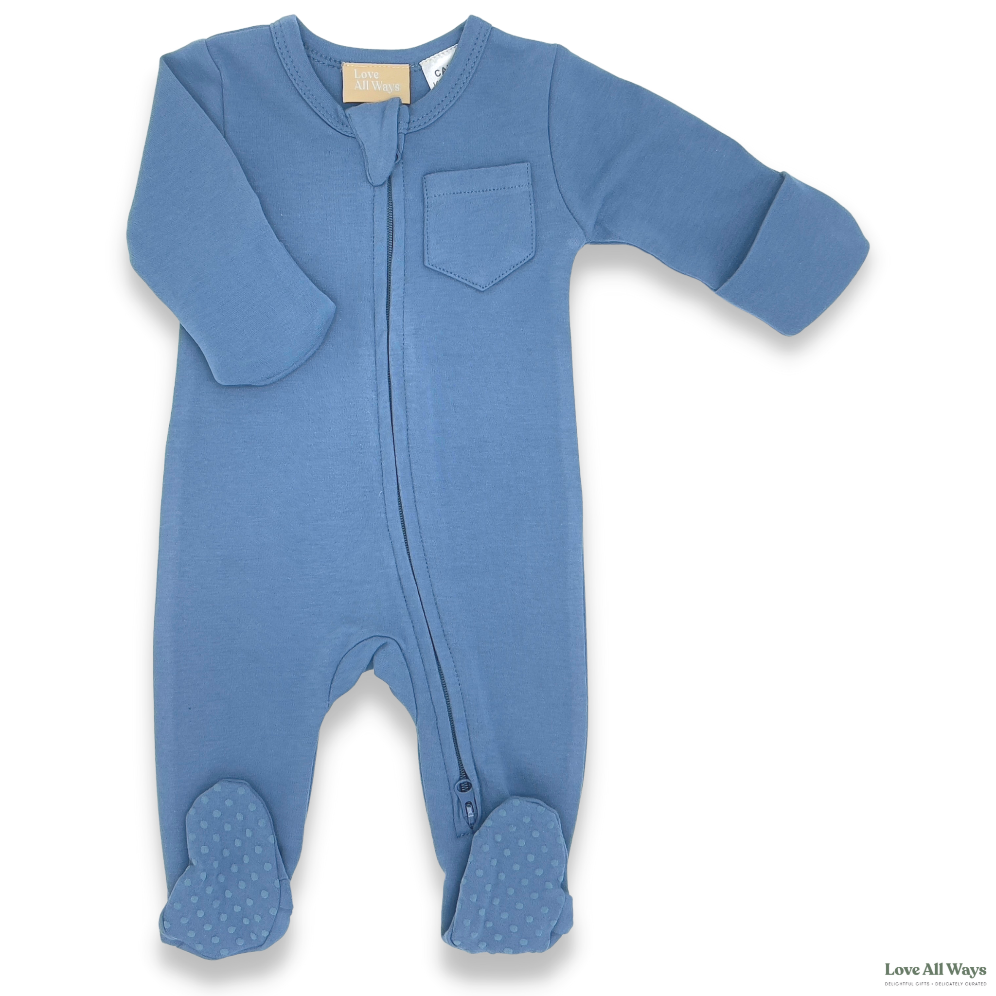 100% Organic Cotton Jersey 2 Way Zipper Romper - Blue Steel