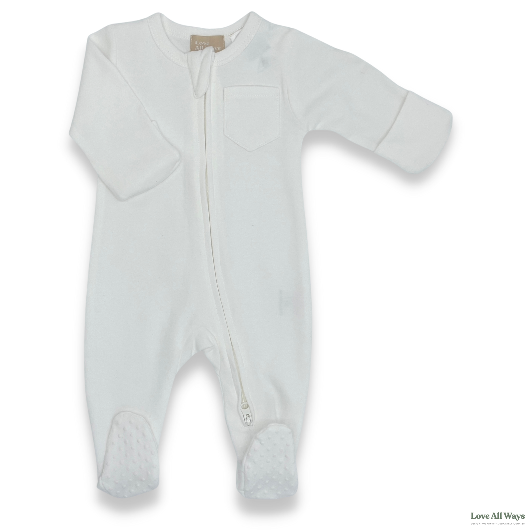 100% Organic Cotton Jersey 2 Way Zipper Romper - Milky White