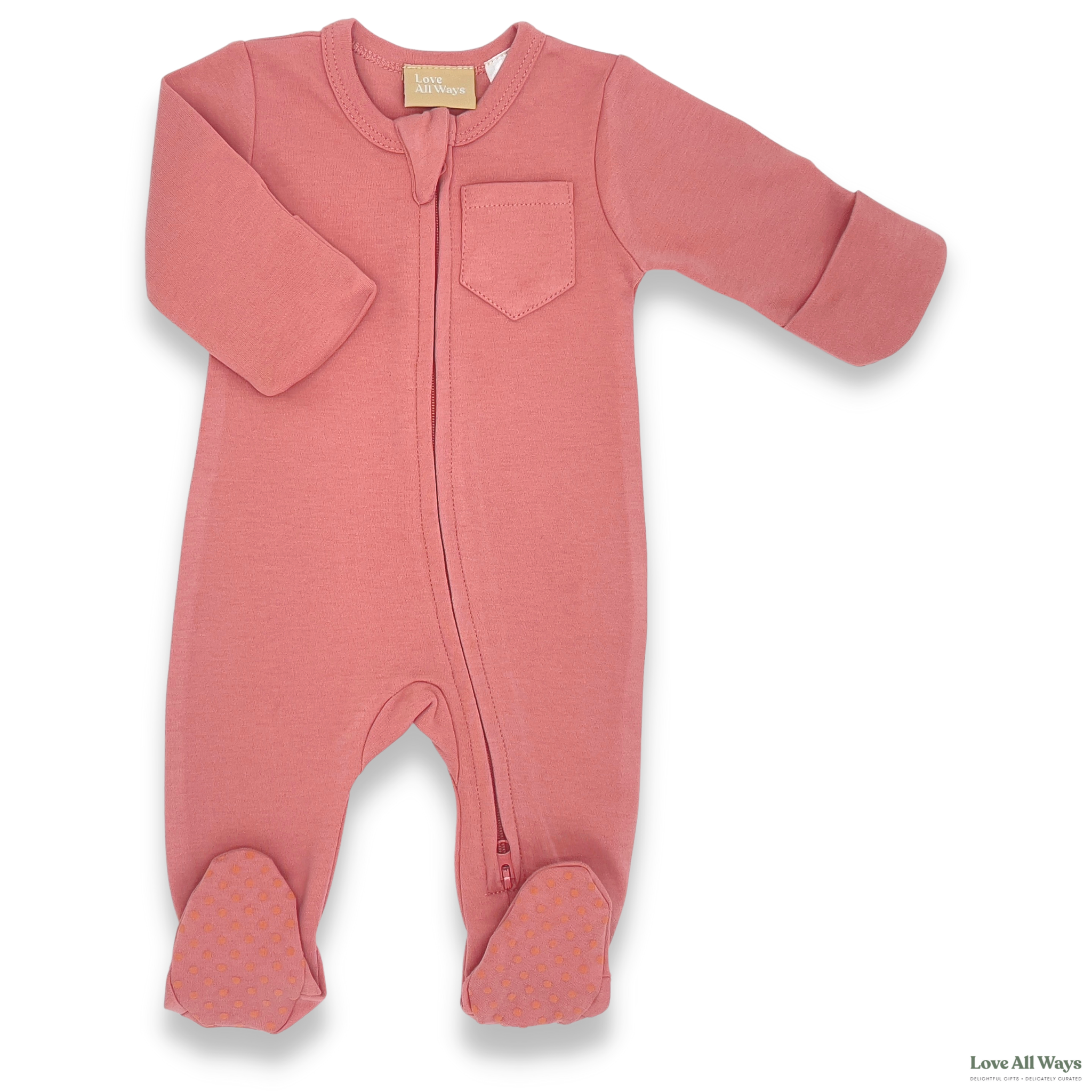 100% Organic Cotton Jersey 2 Way Zipper Romper - Rose Pink