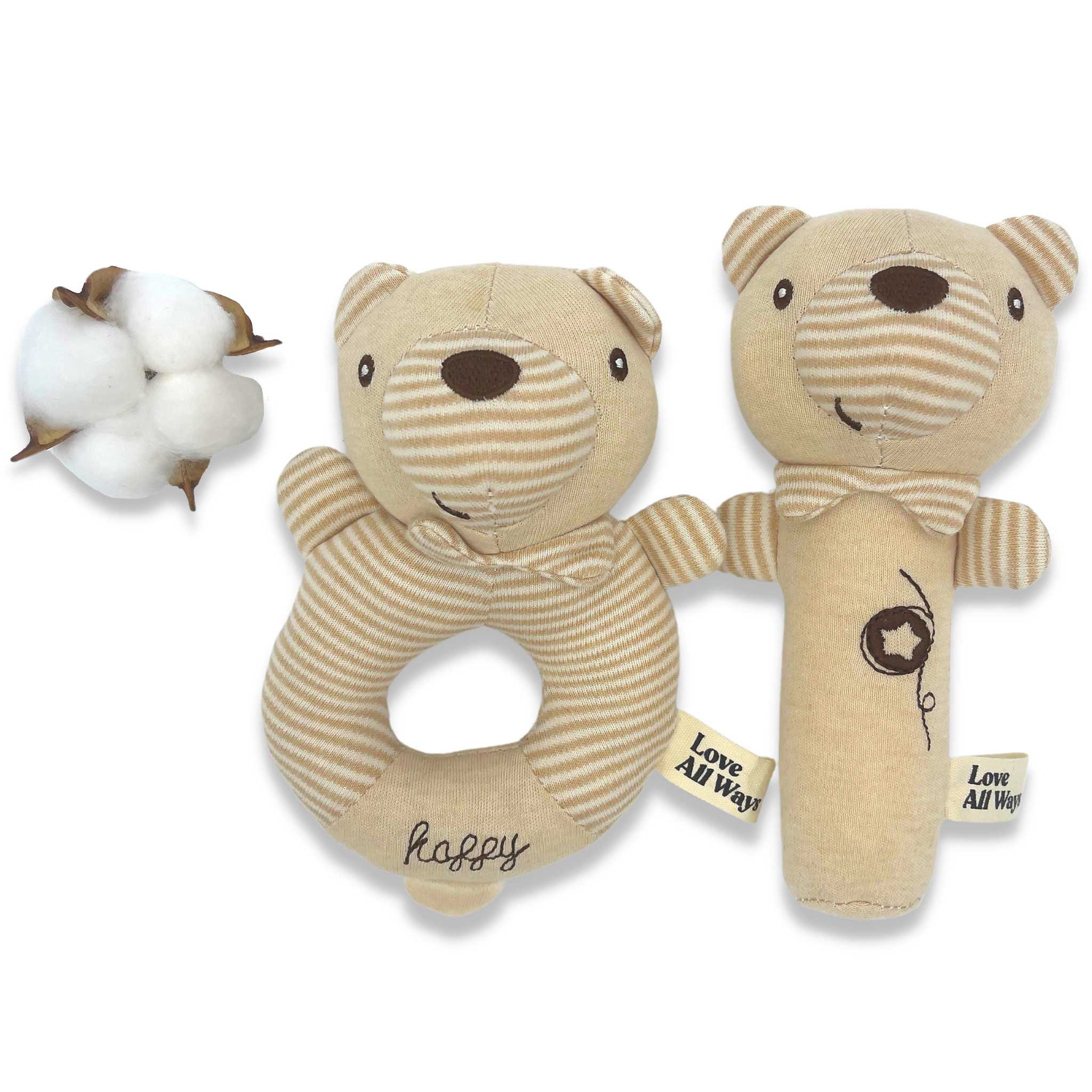 Love All Ways 100% GOTS Certified Organic Cotton Baby Rattle Set - Happy Bears
