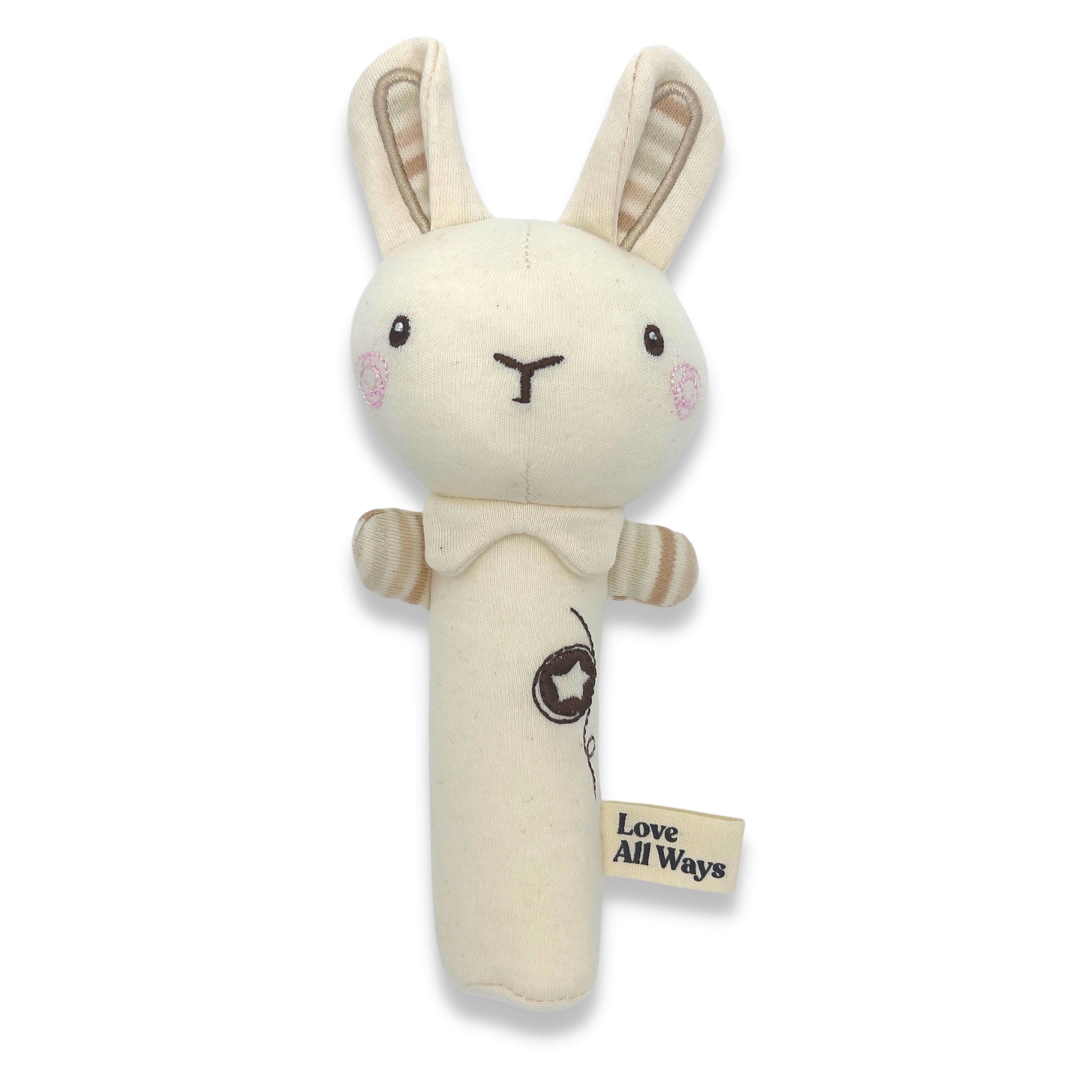 Love All Ways 100% GOTS Certified Organic Cotton Baby Rattle Set - Rosy Rabbits Rattle Stick
