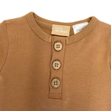 Organic Cotton Cozy Button Up Bodysuit Set - Latte