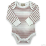 Organic Cotton Long Sleeve Nautical Stripe Bodysuit - Champagne Pink