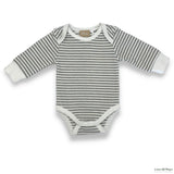 Organic Cotton Long Sleeve Nautical Stripe Bodysuit - Warm Grey