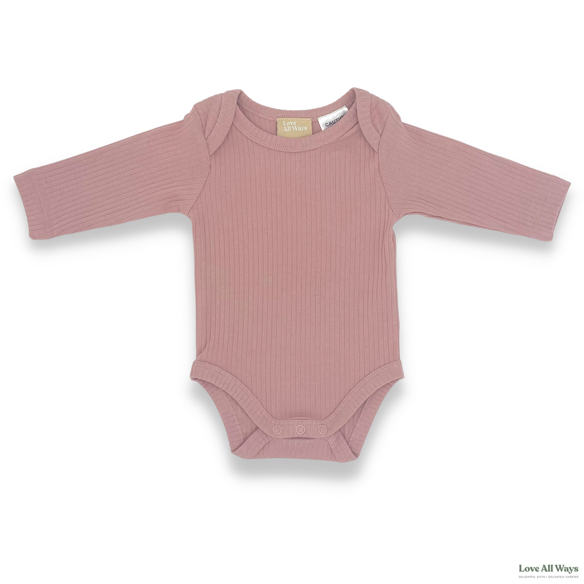 Organic Cotton Long Sleeve Ribbed Romper - Champagne Pink