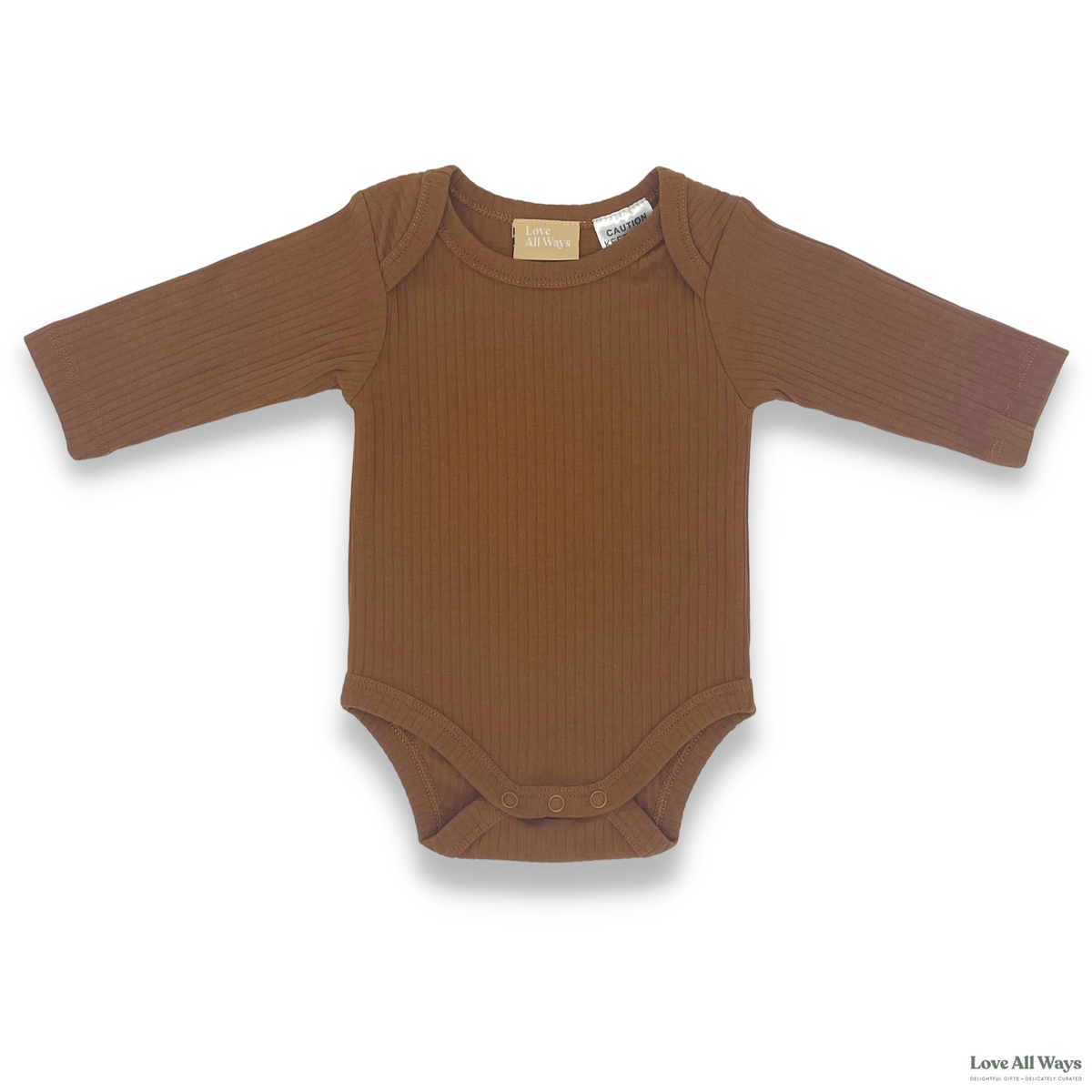 Organic Cotton Long Sleeve Ribbed Romper - Warm Caramel