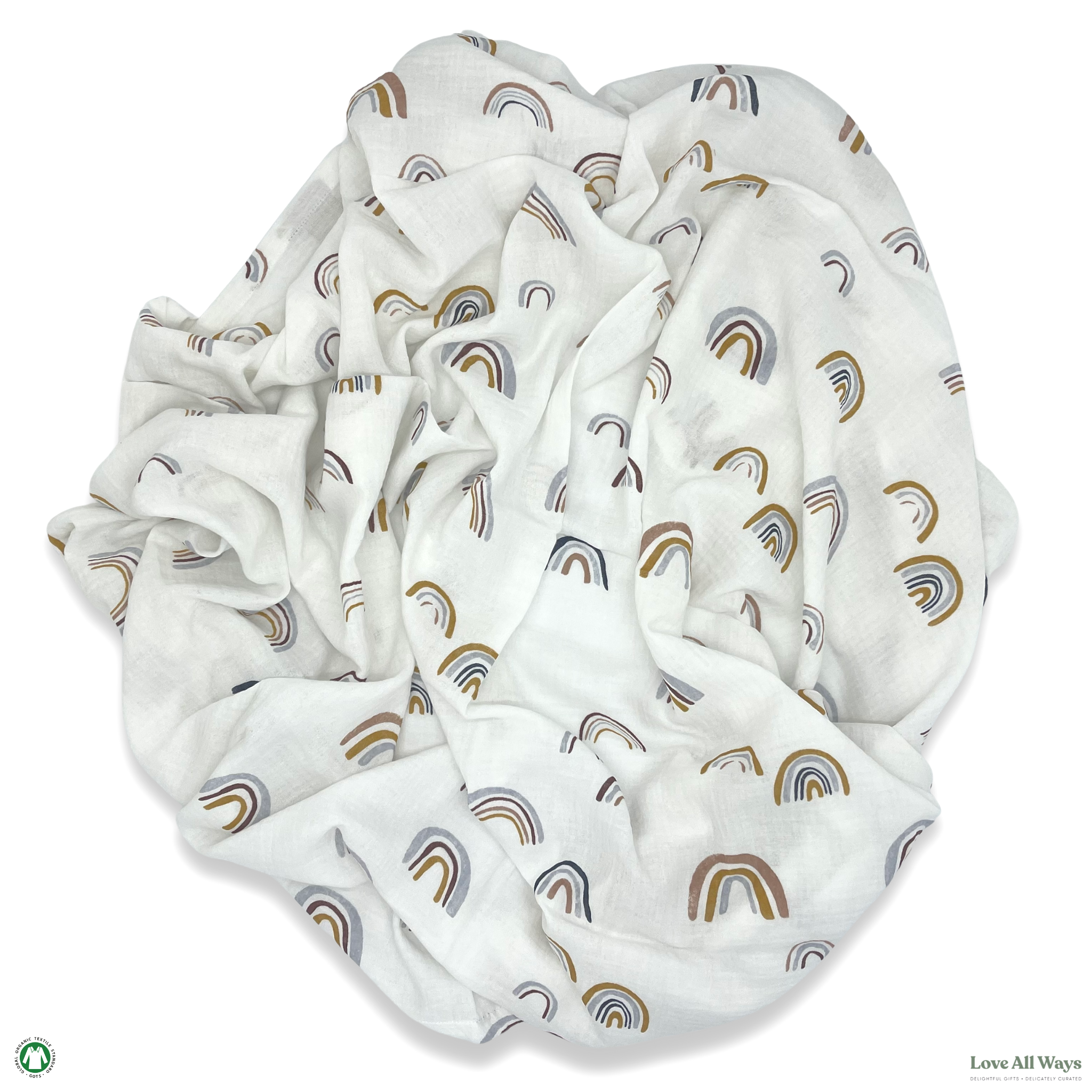 Love All Ways Premium Organic Cotton Baby Swaddle - PEACEFUL RAINBOWS