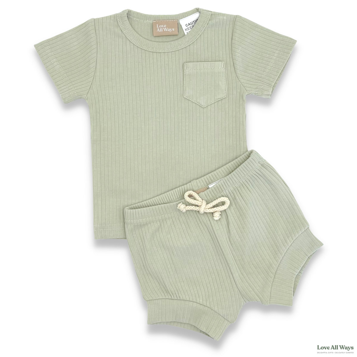 Organic Cotton Short Sleeve Ribbed Lounge Set - Soft Sage