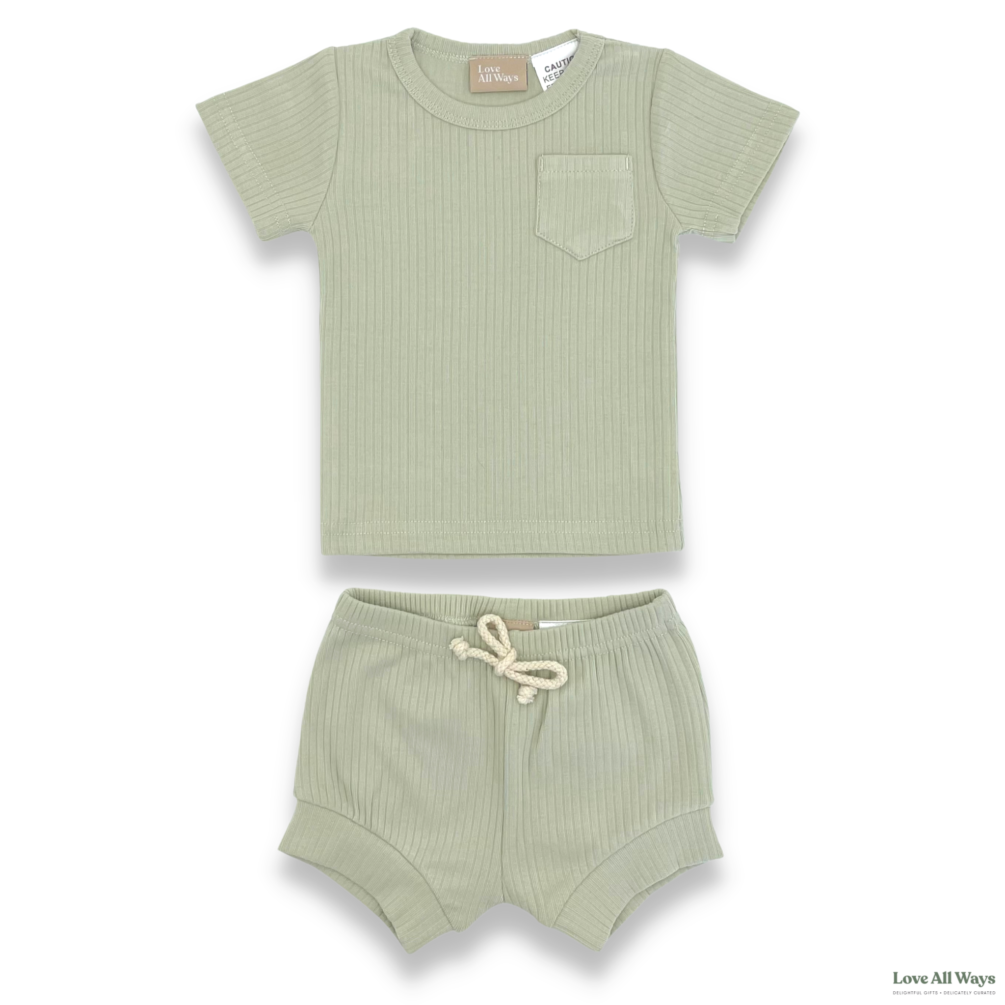 Organic Cotton Short Sleeve Ribbed Lounge Set - Soft Sage